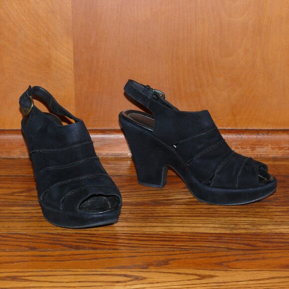 CORDANI TABOR BLACK SUEDE PEEP-TOE SLINGBACK WEDGE SZ EU 38 / US 8 MADE IN ITALY - Picture 2 of 7